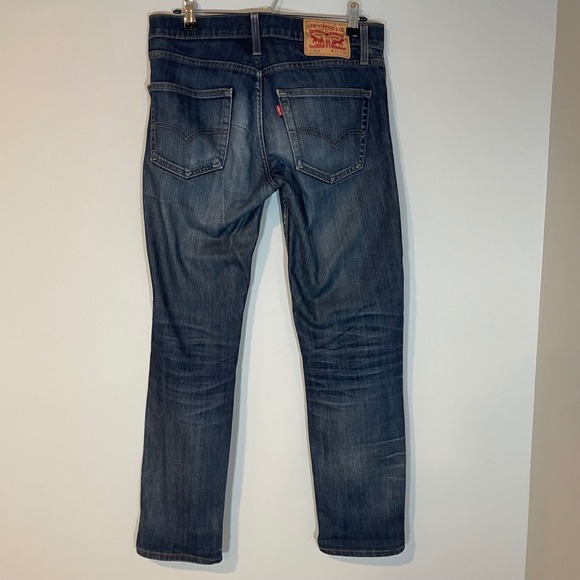 Levis 511 Slim Fit Mens Jeans Dark Wash Denim 31x30 Whiskering Straight Leg - Picture 2 of 8